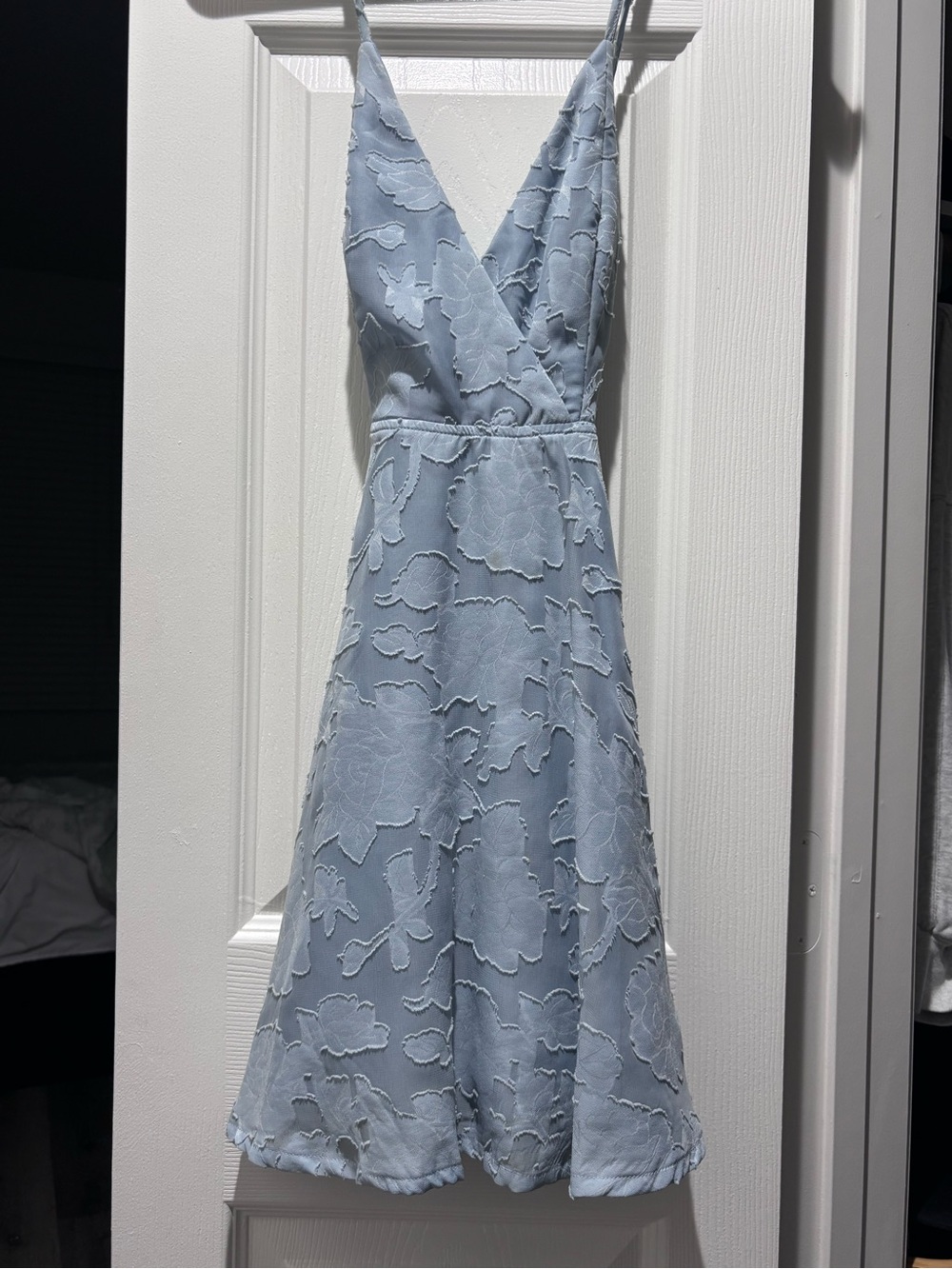 Lulu’s Light Blue Floral Lace V-Neck Slip Dress